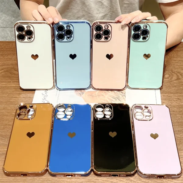 Large Pallets (120+ units) HOT For iPhone 16 15 Pro 14 13 Pro Max Case Girls Love Heart Plating Slim Cover